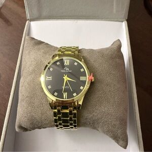 Charles Raymond Women Gold-Tone Bracelet Watch with Black Dial